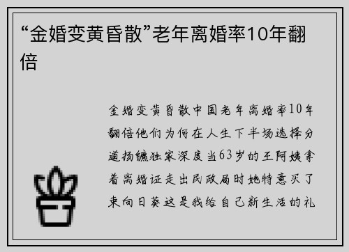 “金婚变黄昏散”老年离婚率10年翻倍