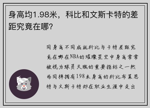 身高均1.98米，科比和文斯卡特的差距究竟在哪？